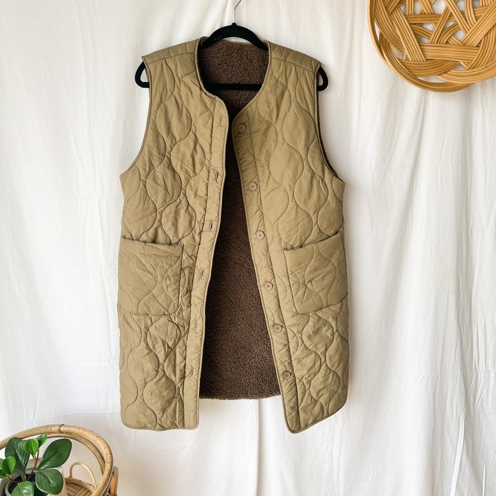 Reversible Quilted Teddy/Sherpa Style Vest with Buttons